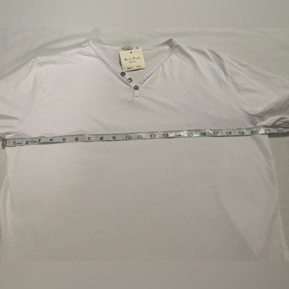 M.I.D.A Undici Men's White Short Sleeve Henley Organic Cotton T-Shirt Size L NWT - Picture 3 of 9